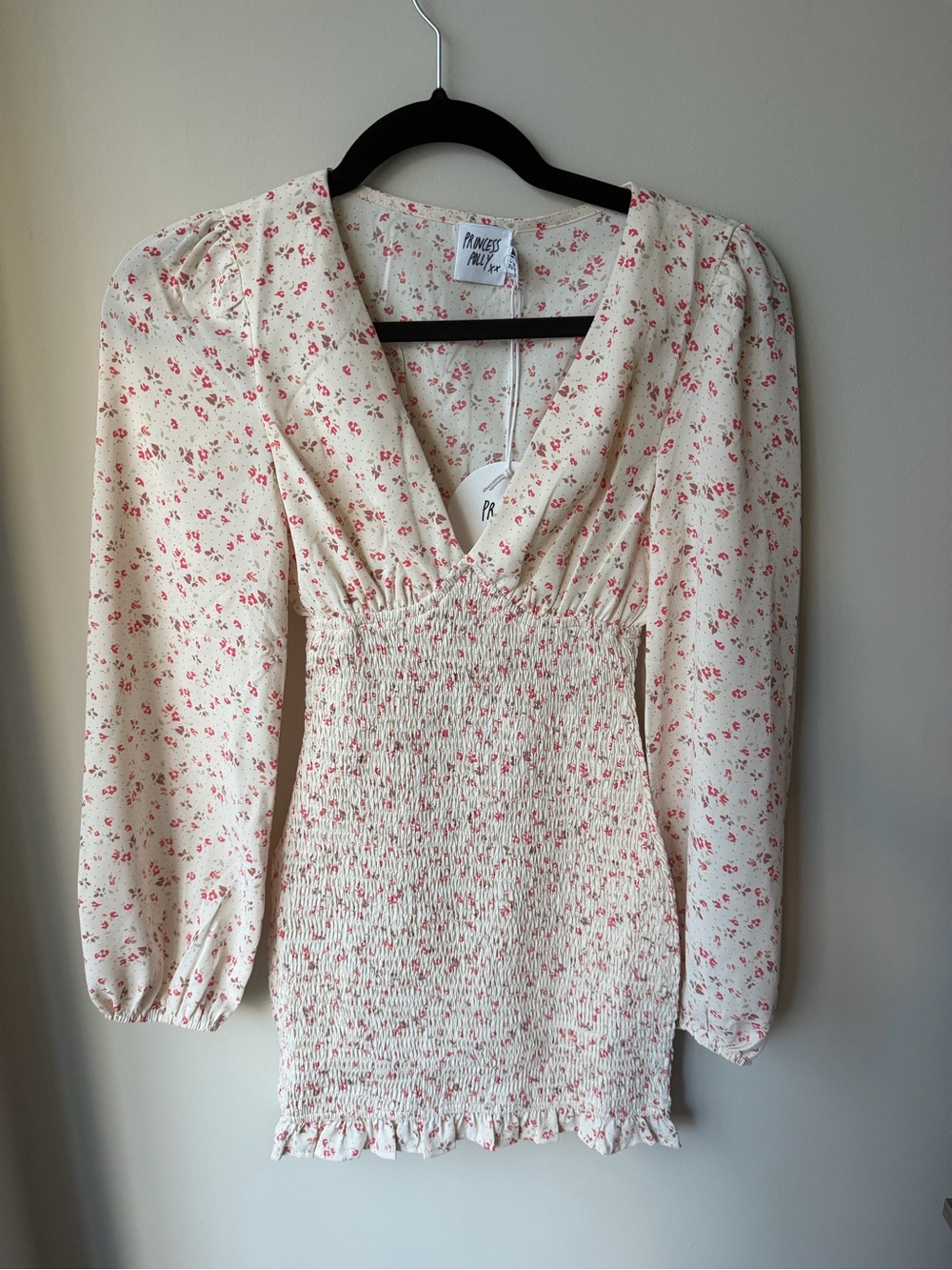 Princess Polly Cream Mini Dress with Pink Floral Print